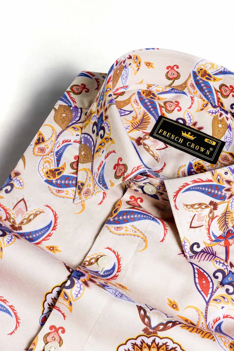 Cavern Cream Floral Printed Twill Premium Cotton Shirt 1
