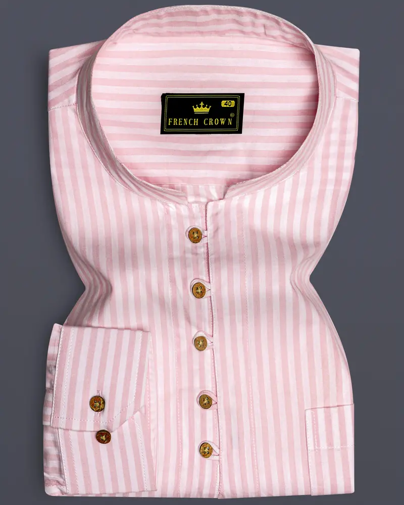 Cavern Pink With Sauvignon Beige Striped Premium Cotton Kurta Shirt 1