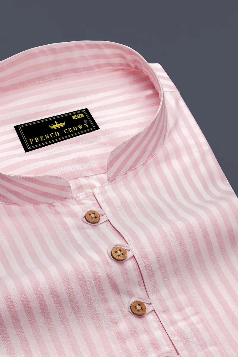 Cavern Pink With Sauvignon Beige Striped Premium Cotton Kurta Shirt 4