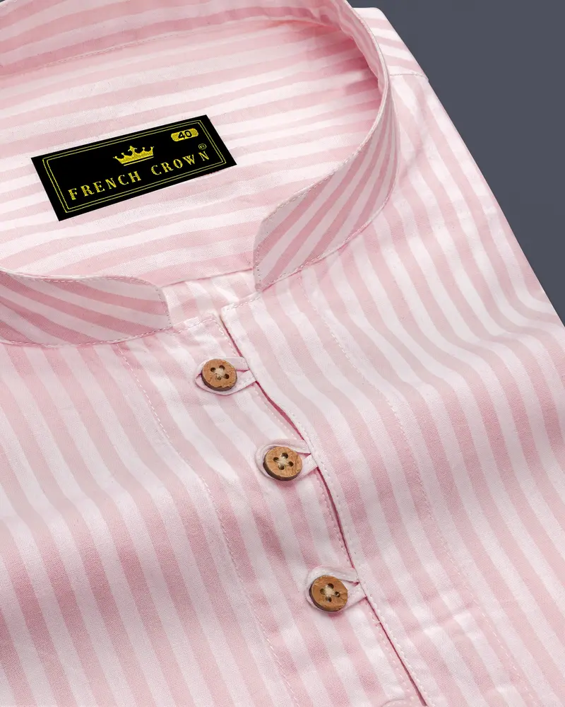 Cavern Pink With Sauvignon Beige Striped Premium Cotton Kurta Shirt 6