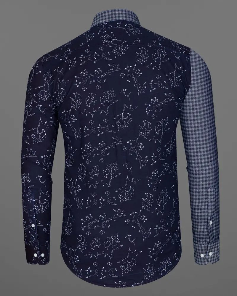 Cedar Blue With Storm Gray Gingham Printed Herringbone Designer Shirt 8