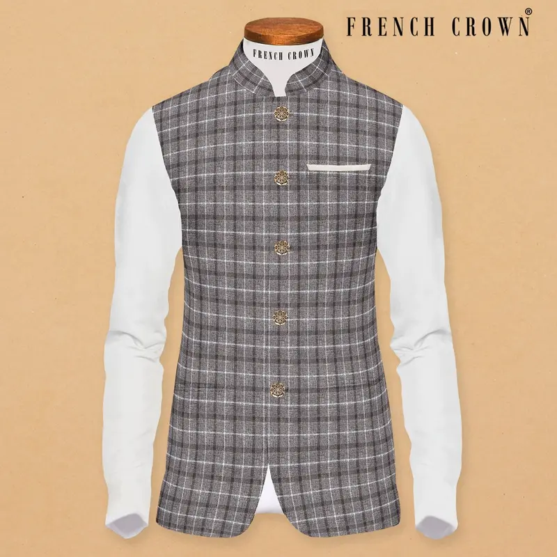 Cedar Brown Plaid Nehru Jacket 1