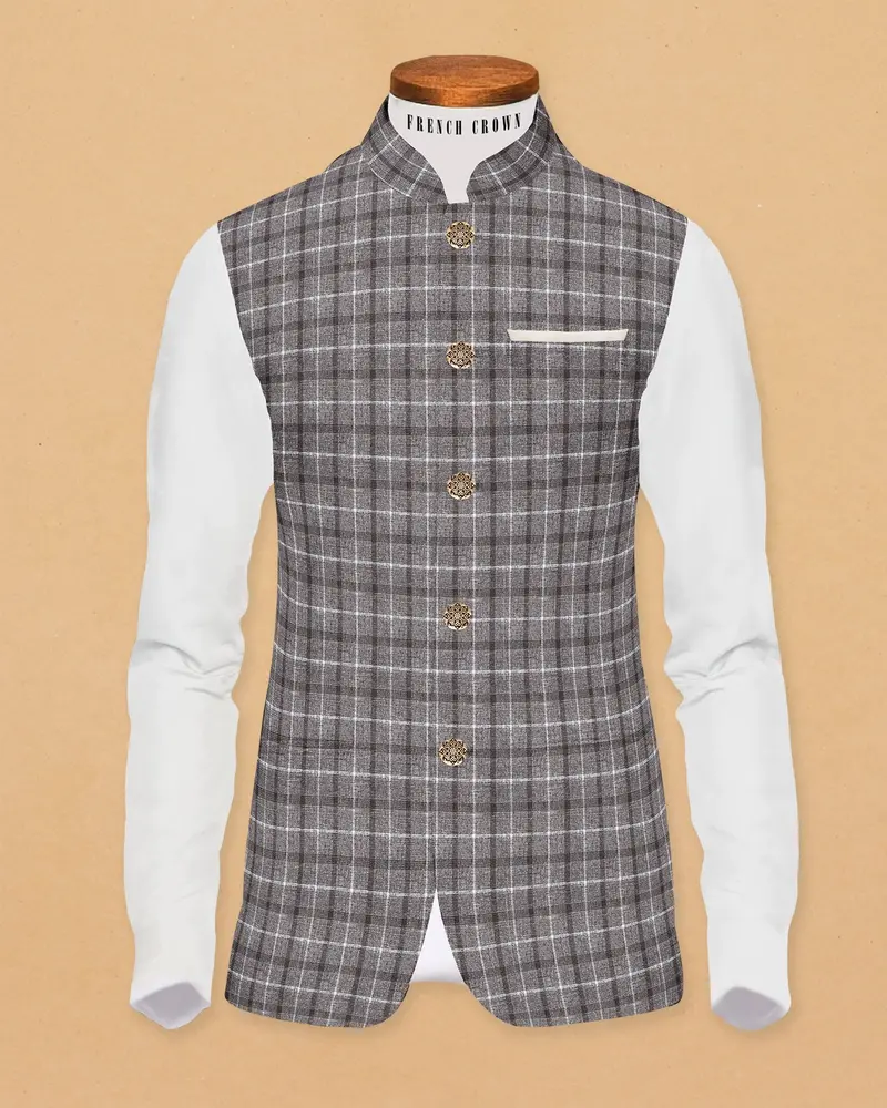 Cedar Brown Plaid Nehru Jacket 2