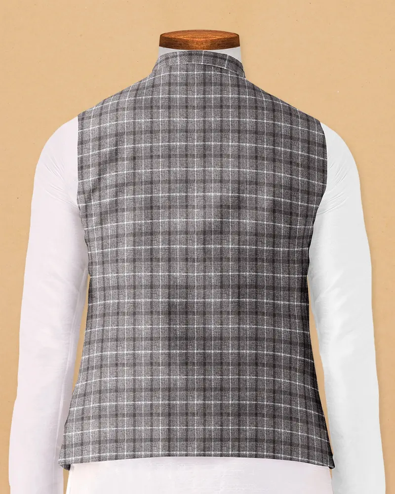 Cedar Brown Plaid Nehru Jacket 4