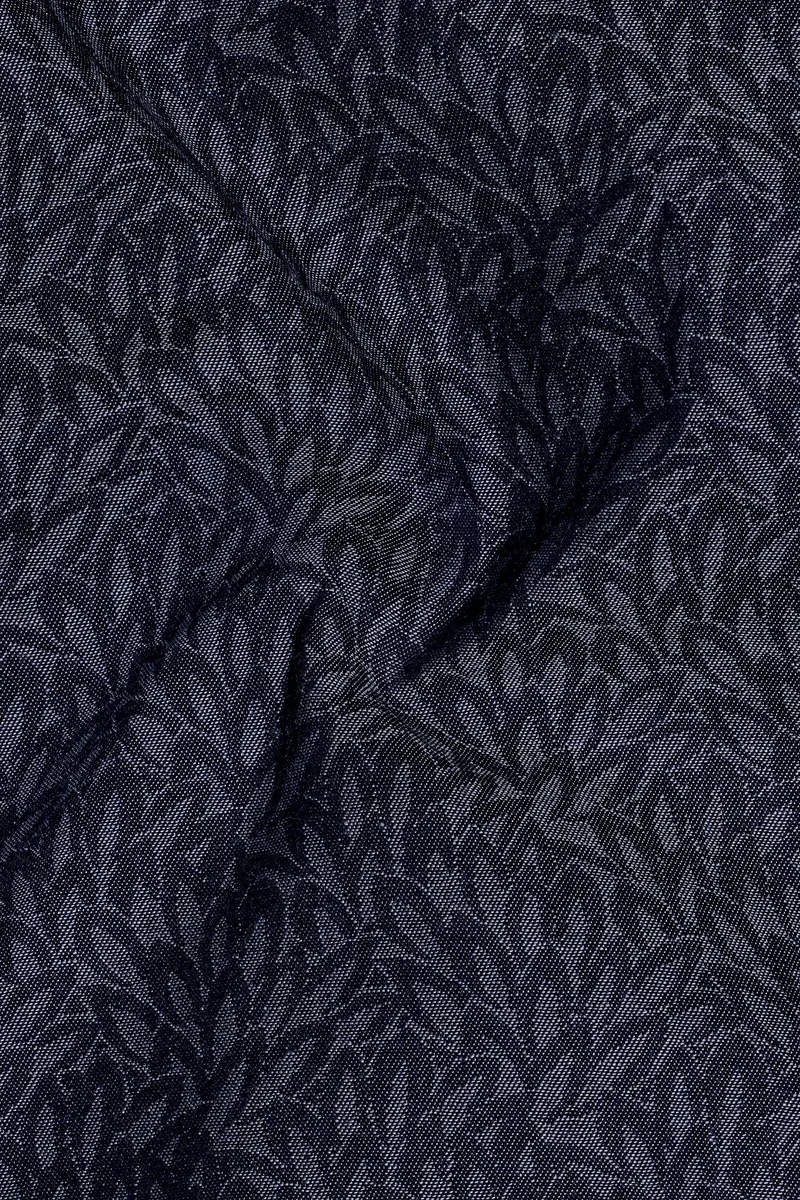 Cedivell-Bleached Cedar Denim Blue Leaf Printed Super Soft Premium Cotton Casual Shirt 3