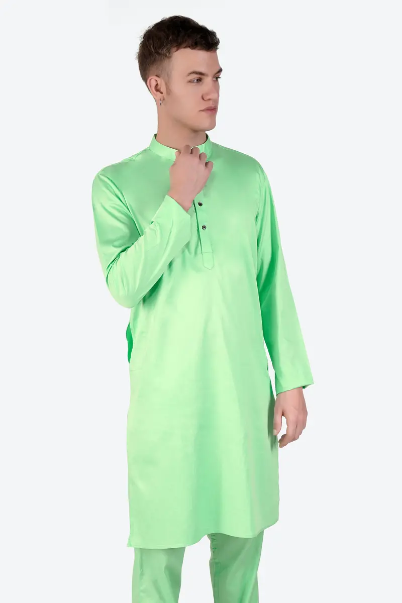 Celadon Green Subtle Sheen Super Soft Premium Cotton Kurta Set 5