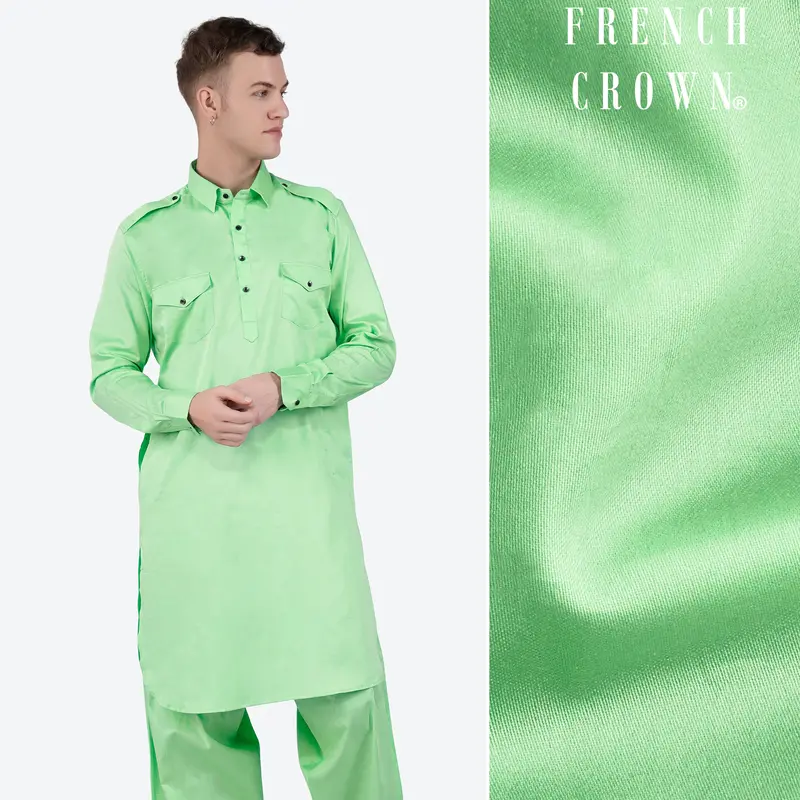 Celadon Green Subtle Sheen Super Soft Premium Cotton Pathani Kurta 1