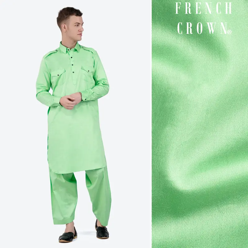Celadon Green Subtle Sheen Super Soft Premium Cotton Pathani Set 1