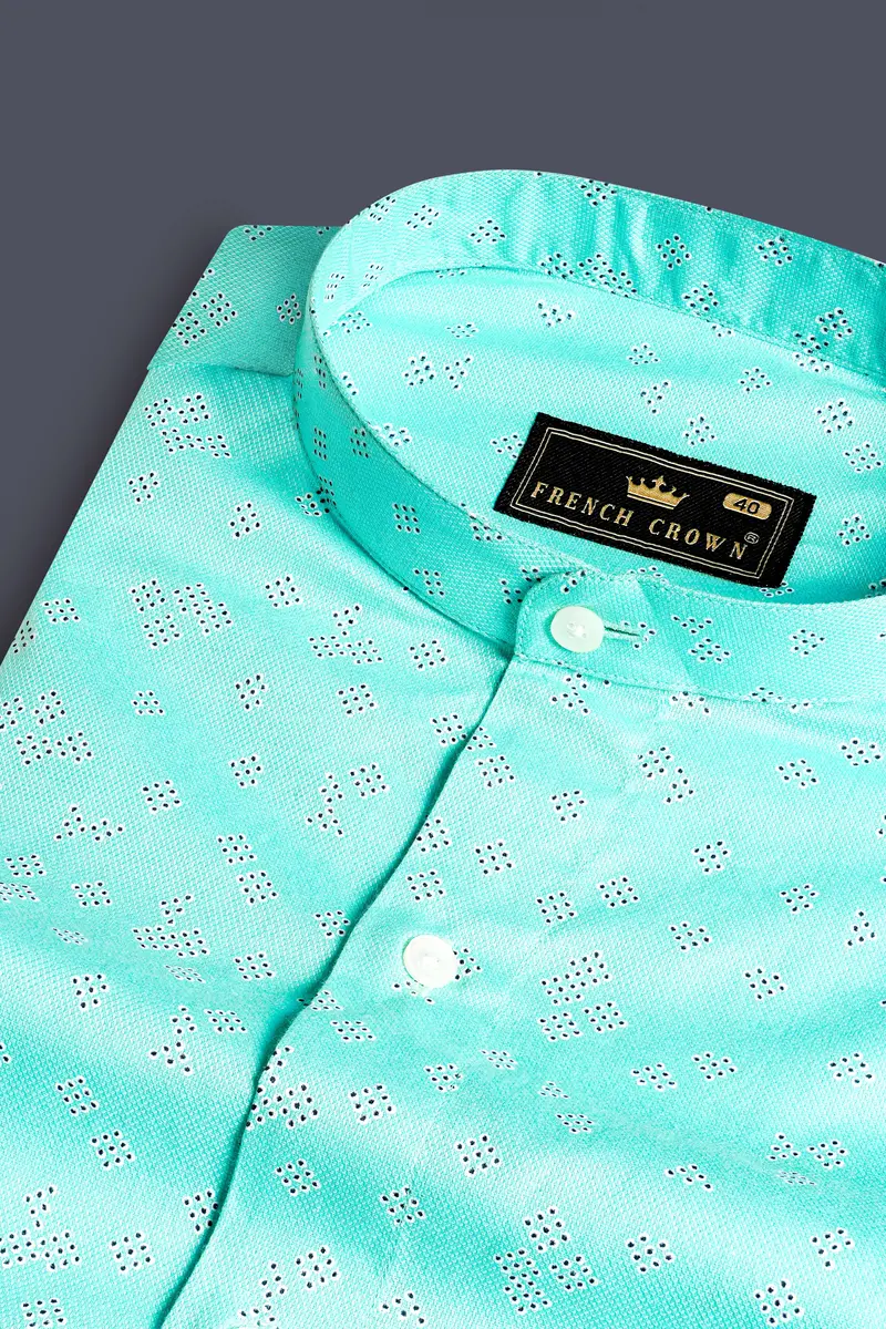 Celeste Blue And Black Dobby Textured Premium Giza Cotton Shirt 1