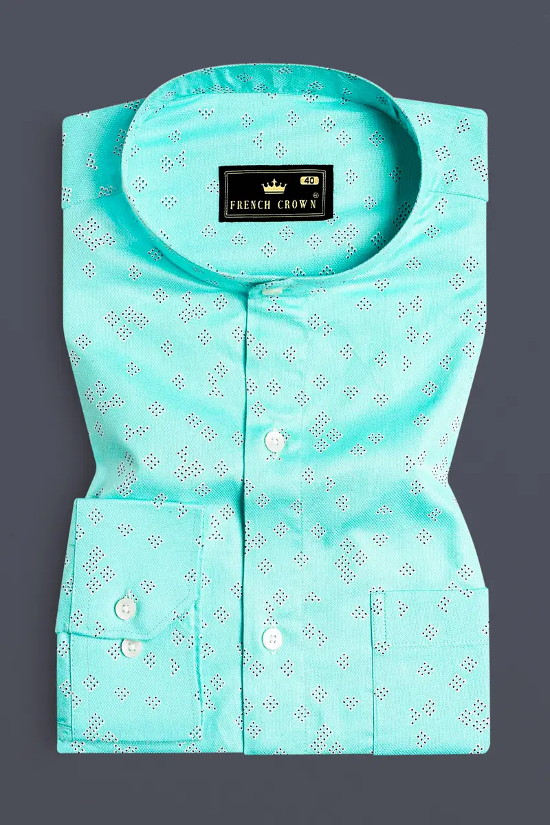 Celeste Blue And Black Dobby Textured Premium Giza Cotton Shirt 3