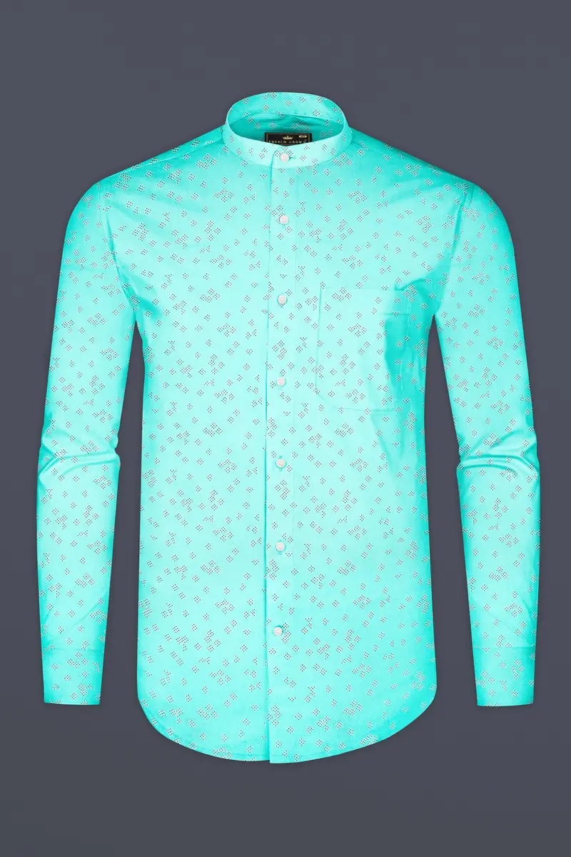 Celeste Blue And Black Dobby Textured Premium Giza Cotton Shirt 4