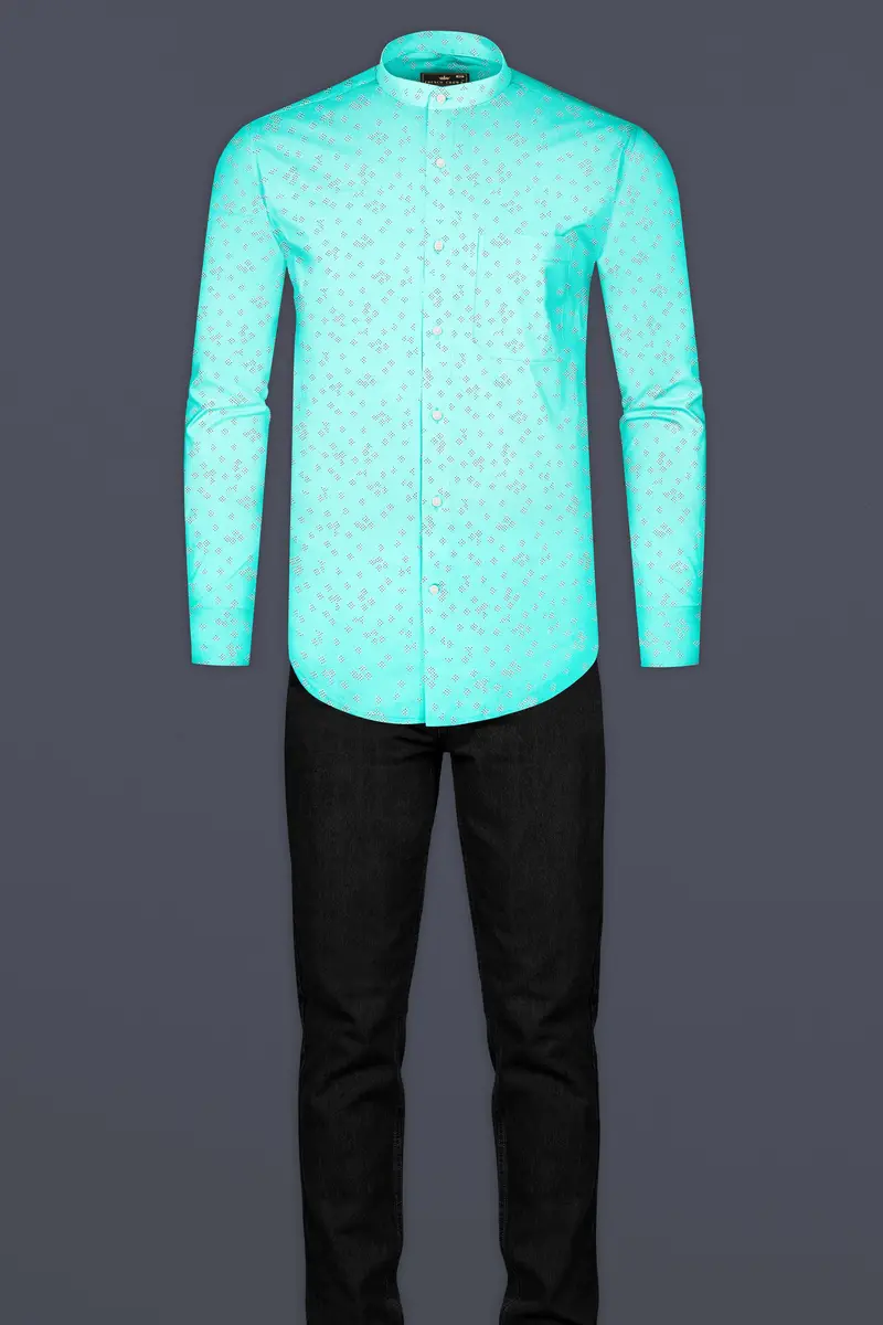 Celeste Blue And Black Dobby Textured Premium Giza Cotton Shirt 6