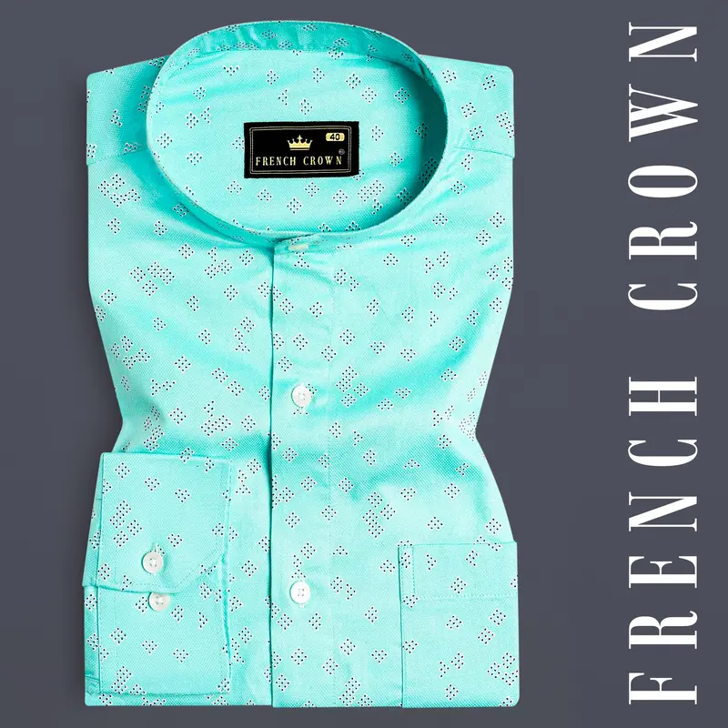 Celeste Blue And Black Dobby Textured Premium Giza Cotton Shirt 7