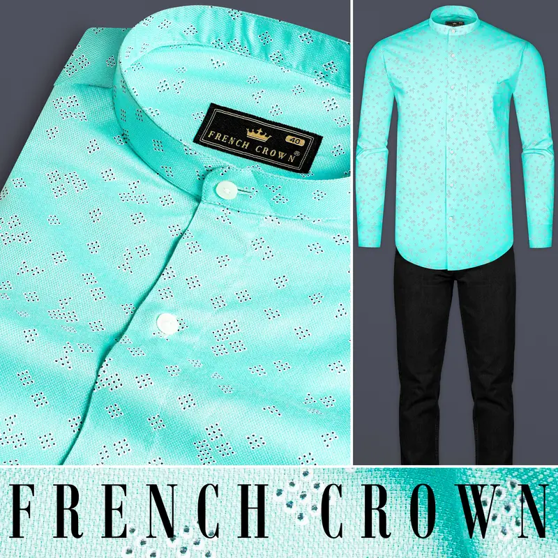 Celeste Blue And Black Dobby Textured Premium Giza Cotton Shirt 8