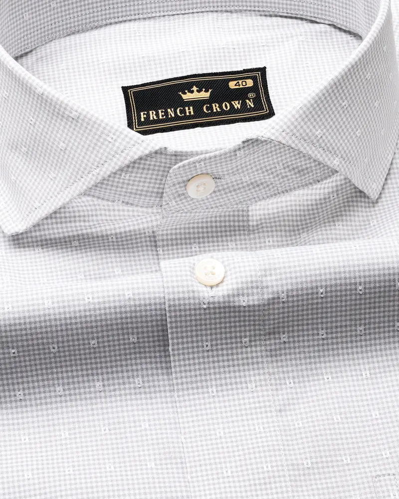 Celeste Gray And White Checkered Dobby Textured Premium Giza Cotton Shirt 1
