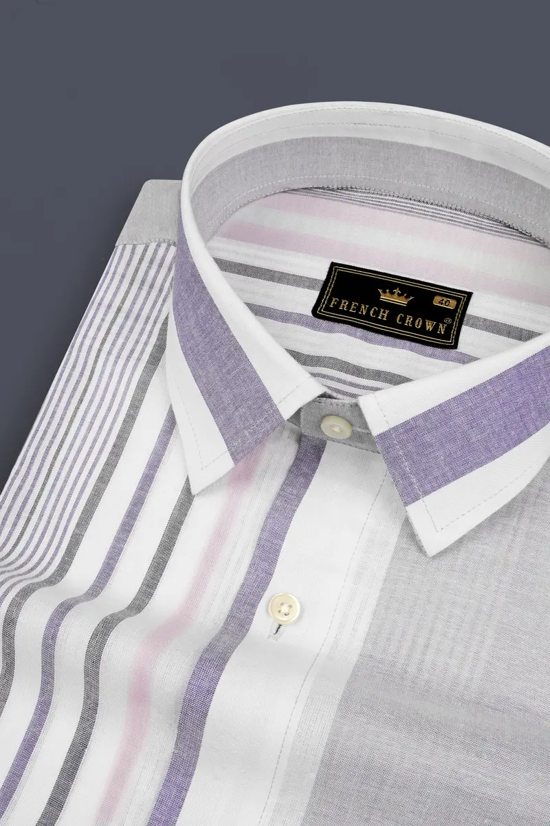 Celeste Gray With Opera Mauve Striped Premium Cotton Shirt 1