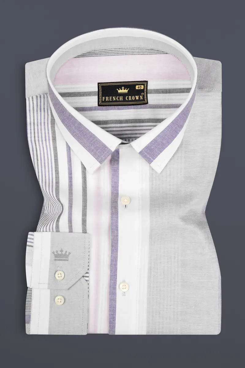 Celeste Gray With Opera Mauve Striped Premium Cotton Shirt 3