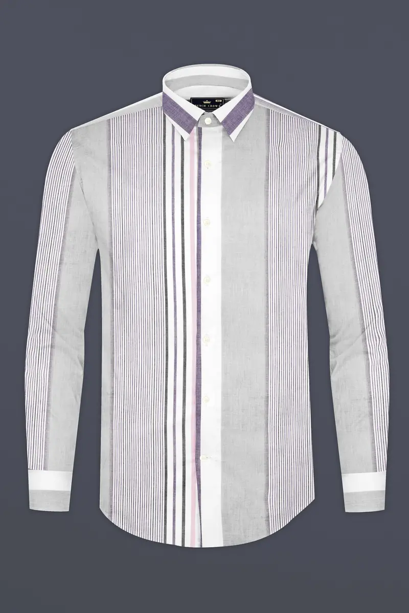 Celeste Gray With Opera Mauve Striped Premium Cotton Shirt 4