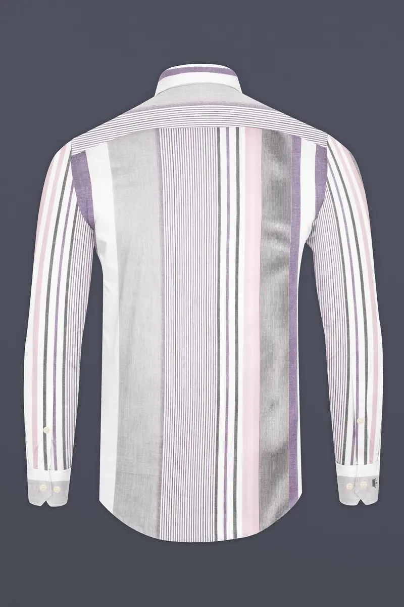 Celeste Gray With Opera Mauve Striped Premium Cotton Shirt 5