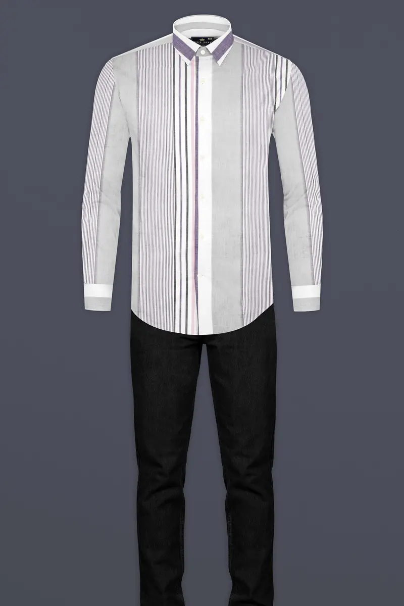 Celeste Gray With Opera Mauve Striped Premium Cotton Shirt 6