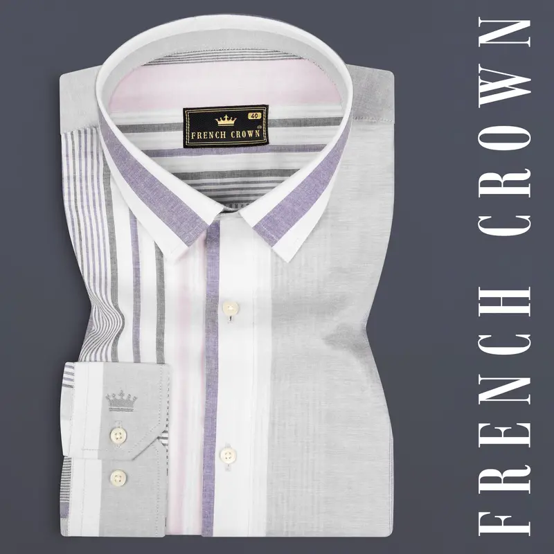 Celeste Gray With Opera Mauve Striped Premium Cotton Shirt 7
