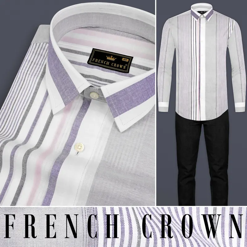 Celeste Gray With Opera Mauve Striped Premium Cotton Shirt 8