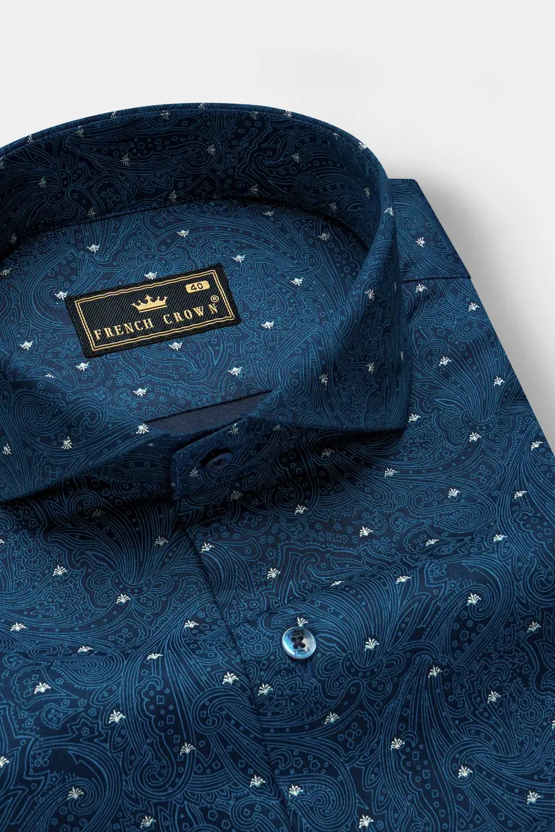 Celesteglow-Downriver Blue Printed Subtle Sheen Super Soft Premium Cotton Shirt 1