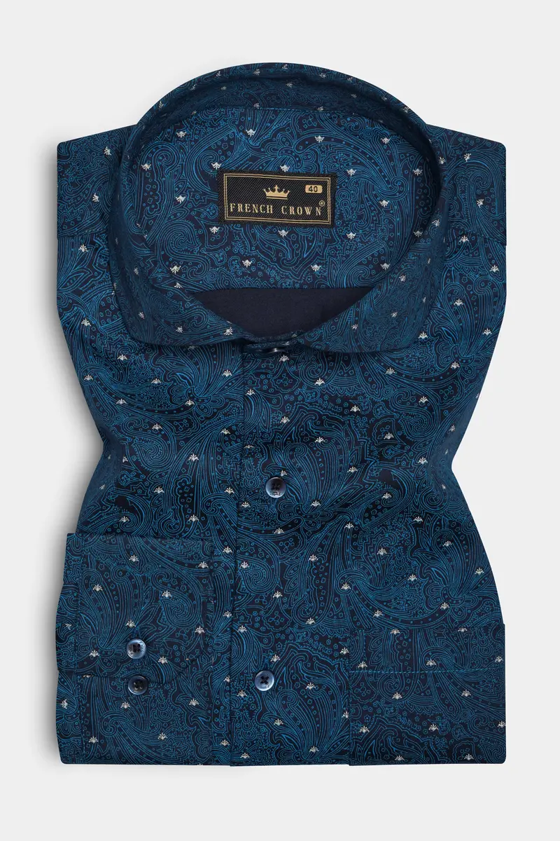 Celesteglow-Downriver Blue Printed Subtle Sheen Super Soft Premium Cotton Shirt 3