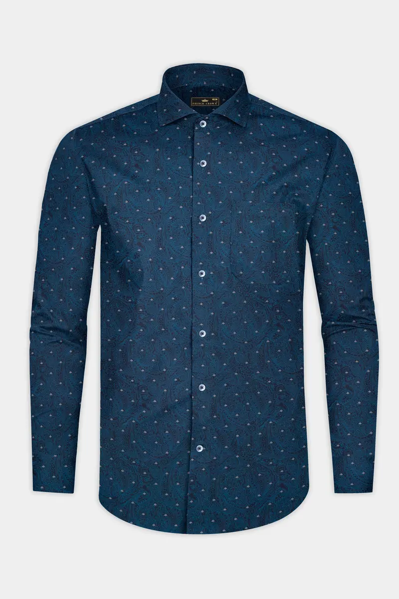 Celesteglow-Downriver Blue Printed Subtle Sheen Super Soft Premium Cotton Shirt 4