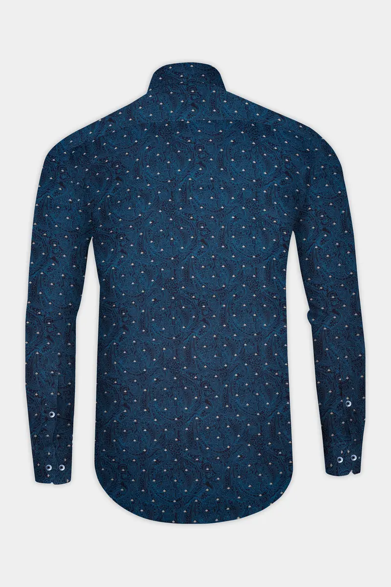 Celesteglow-Downriver Blue Printed Subtle Sheen Super Soft Premium Cotton Shirt 5