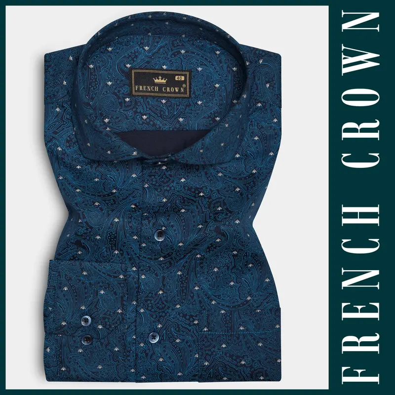 Celesteglow-Downriver Blue Printed Subtle Sheen Super Soft Premium Cotton Shirt 6