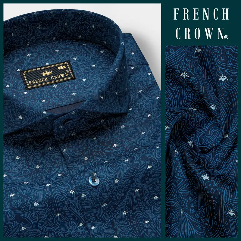 Celesteglow-Downriver Blue Printed Subtle Sheen Super Soft Premium Cotton Shirt 9