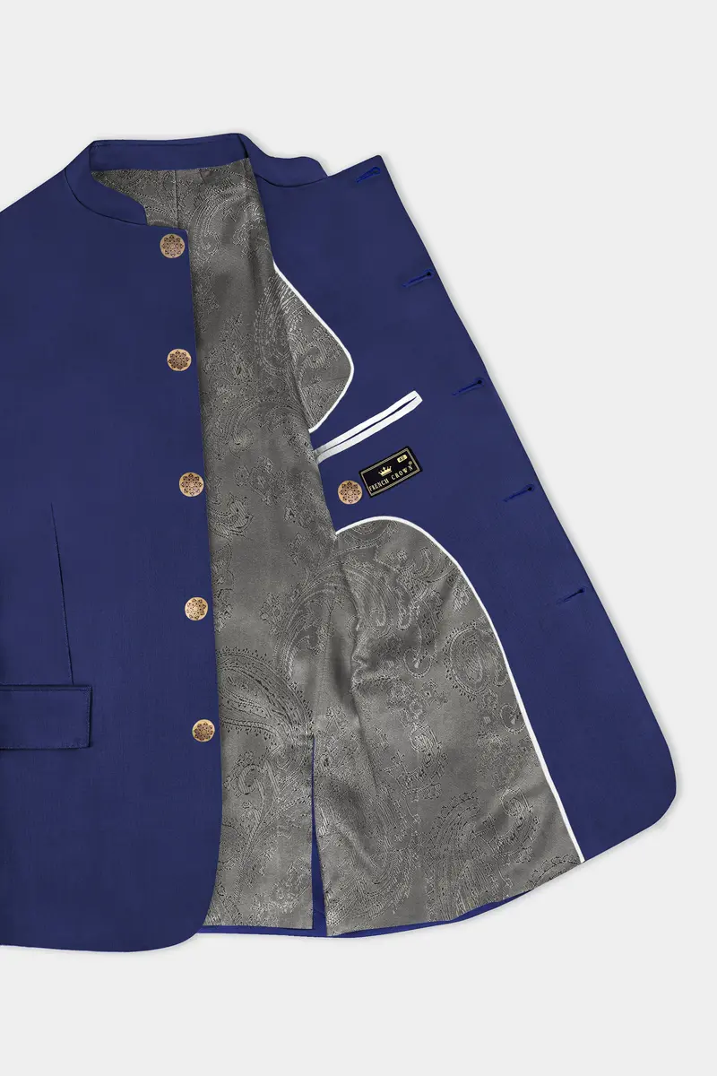 Celestia-Blue Solid Wool Rich Bandhgala Slight Stretch Blazer 4
