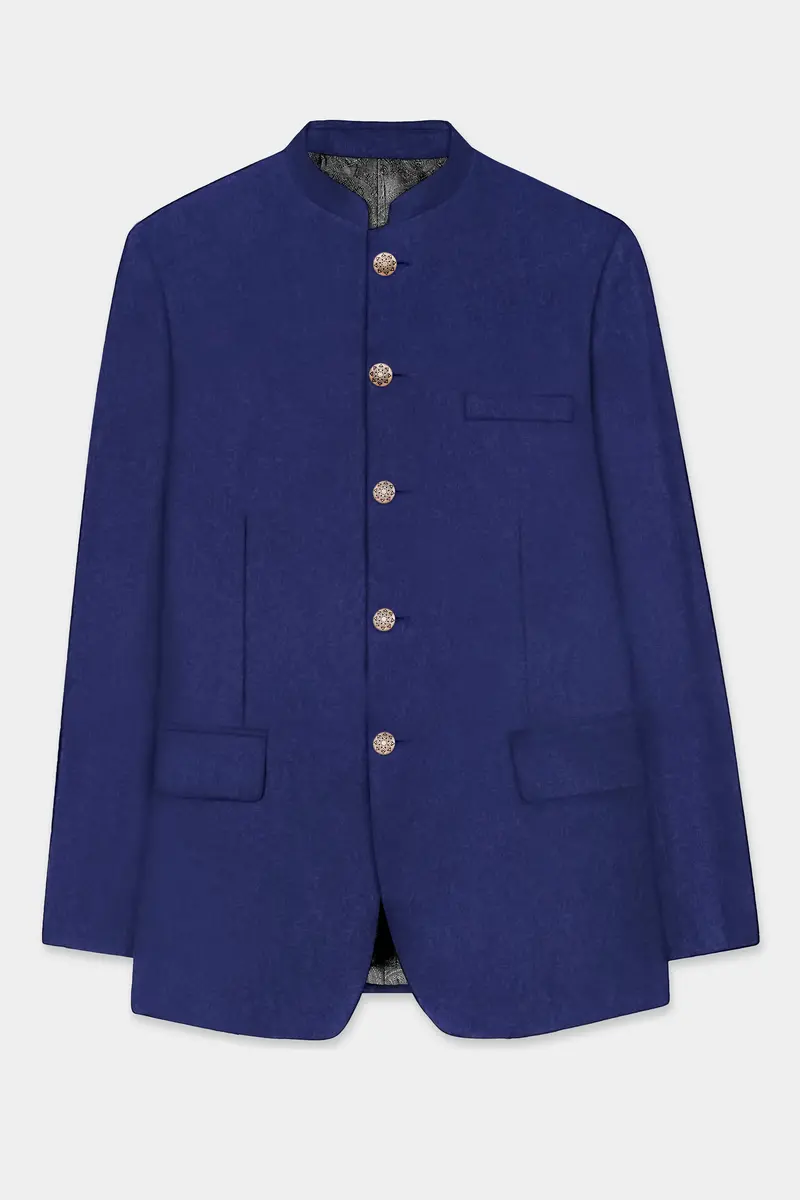 Celestia-Blue Solid Wool Rich Bandhgala Slight Stretch Blazer 6