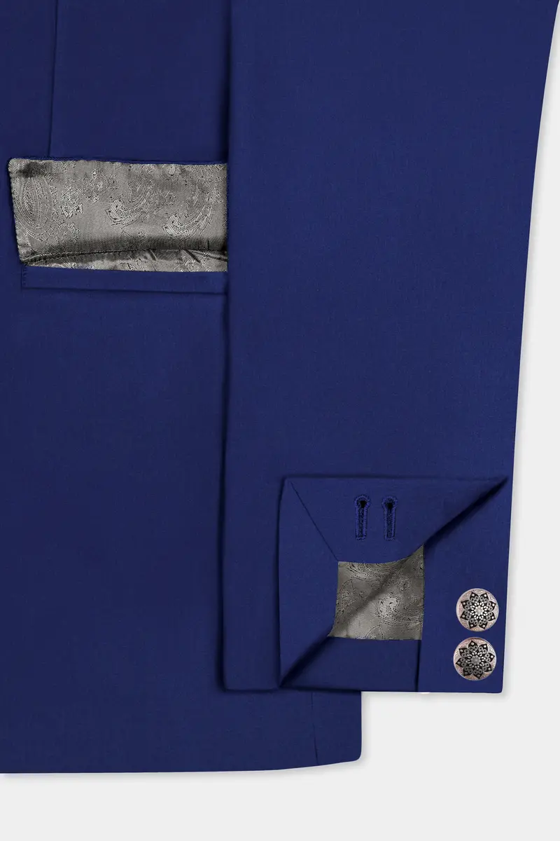 Celestia-Blue Solid Wool Rich Cross Placket Bandhgala Slight Stretch Blazer 5