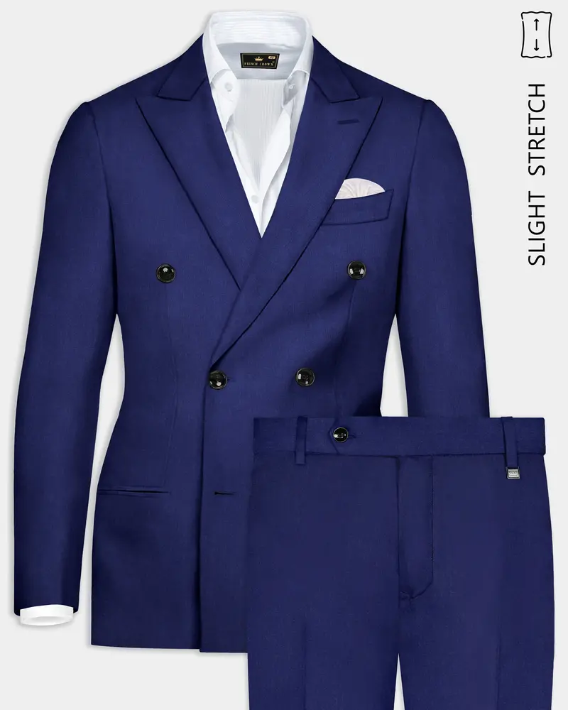 Celestia-Blue Solid Wool Rich Double Breasted Slight Stretch Suit 1