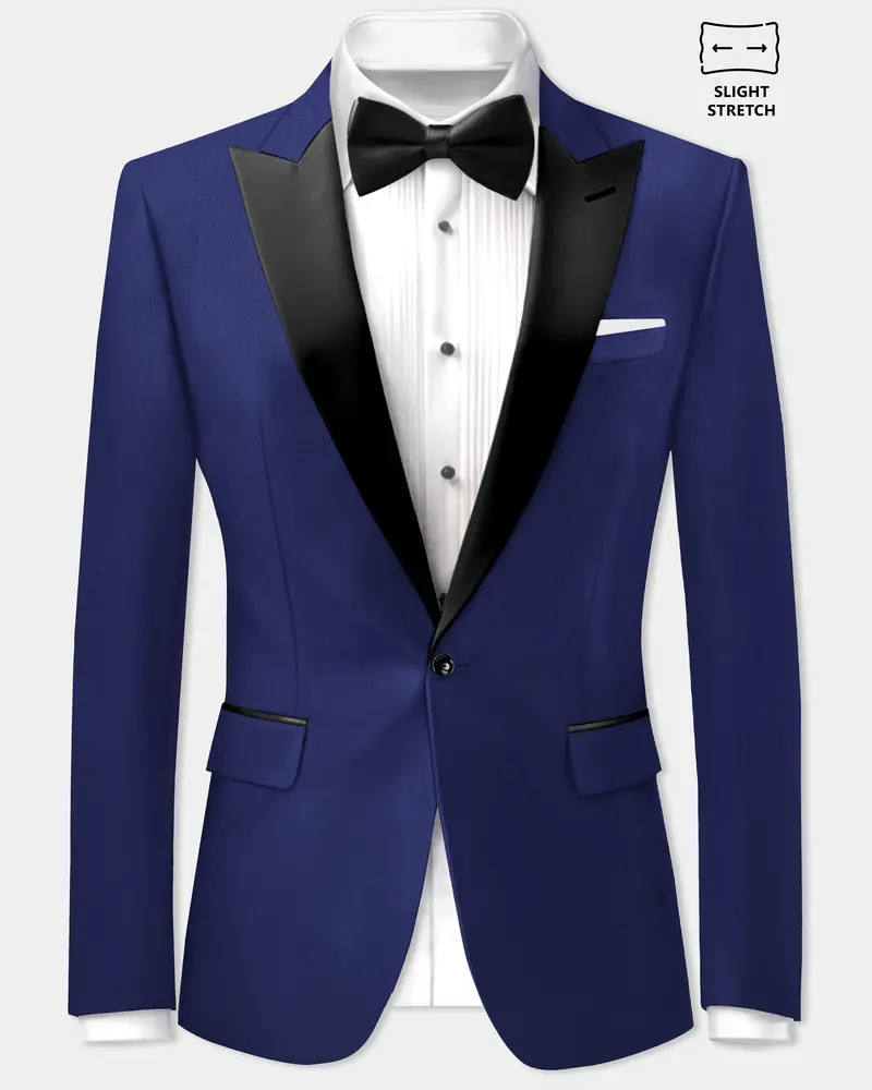 Celestia-Blue Solid Wool Rich Peak Lapel Tuxedo Slight Stretch Blazer 1