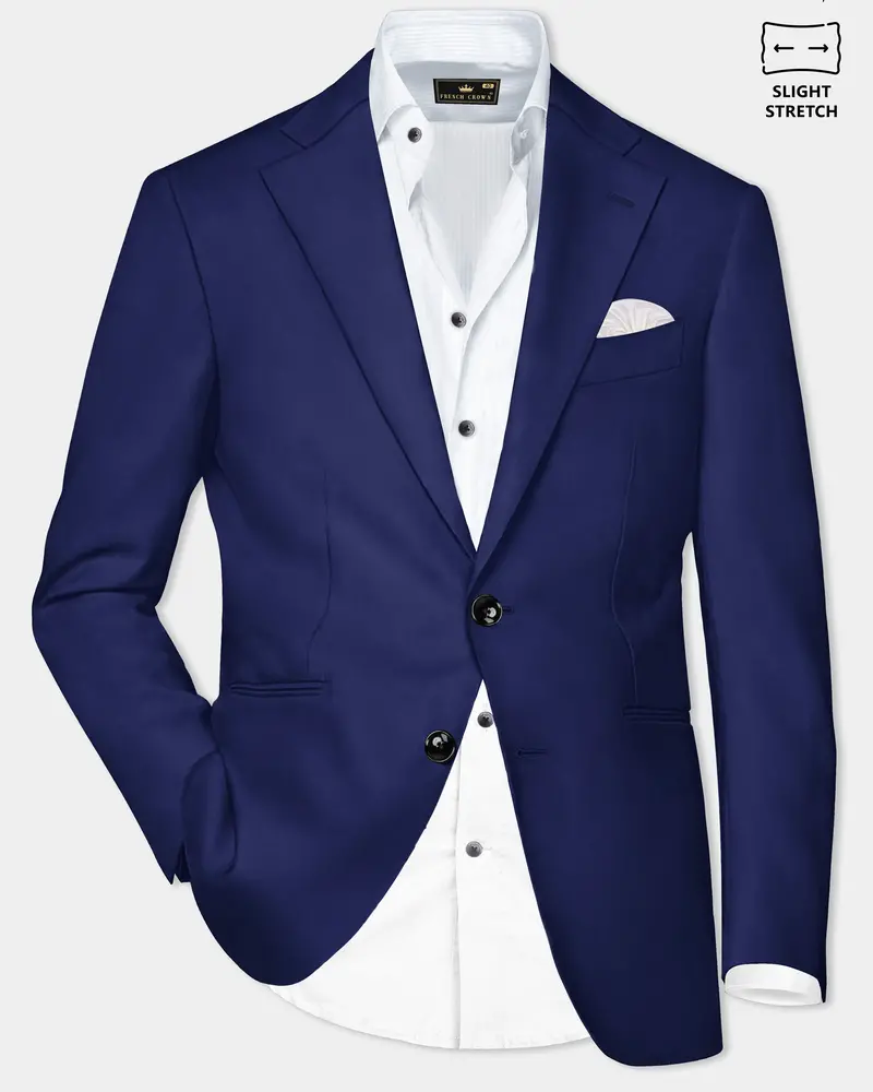 Celestia-Blue Solid Wool Rich Single Breasted Slight Stretch Blazer 1