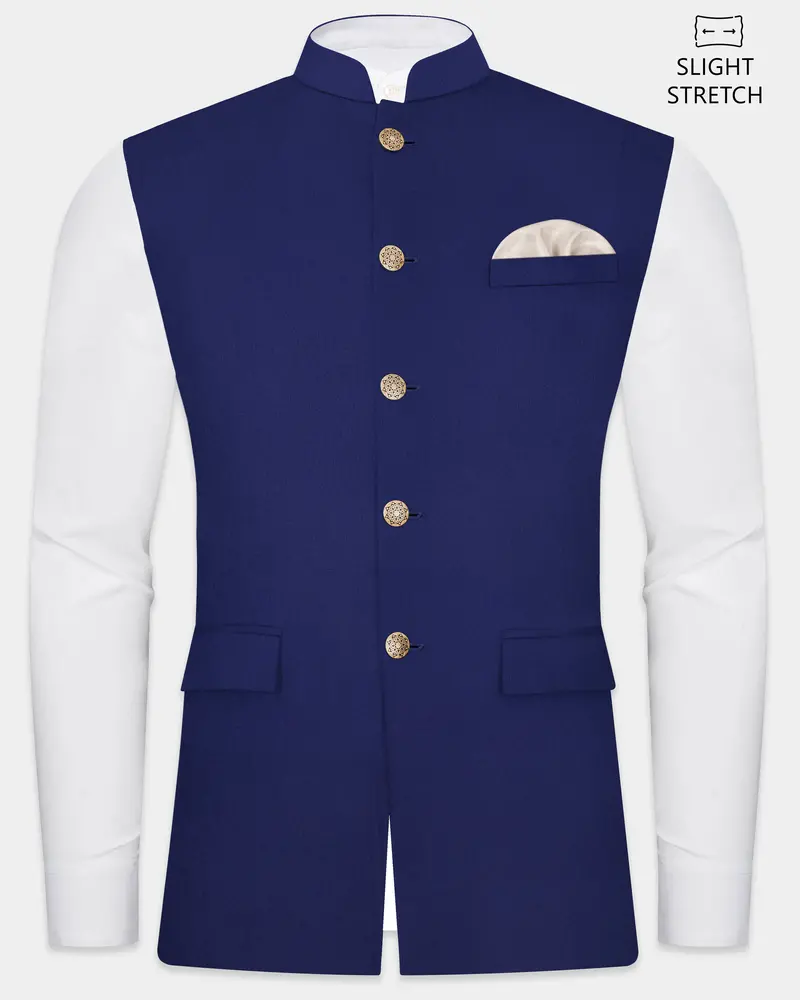 Celestia-Blue Solid Wool Rich Slight Stretch Nehru Jacket 1