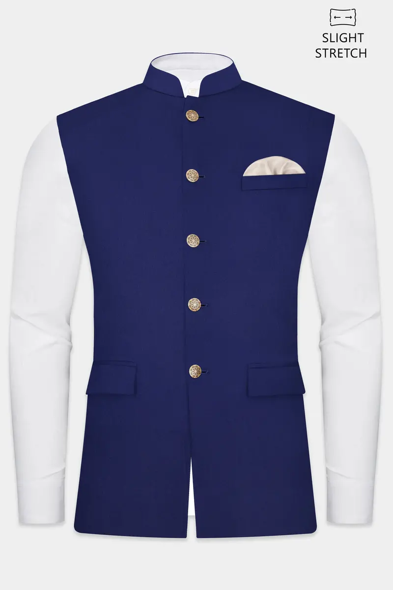 Celestia-Blue Solid Wool Rich Slight Stretch Nehru Jacket 2