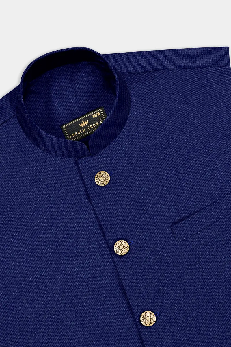 Celestia-Blue Solid Wool Rich Slight Stretch Nehru Jacket 5