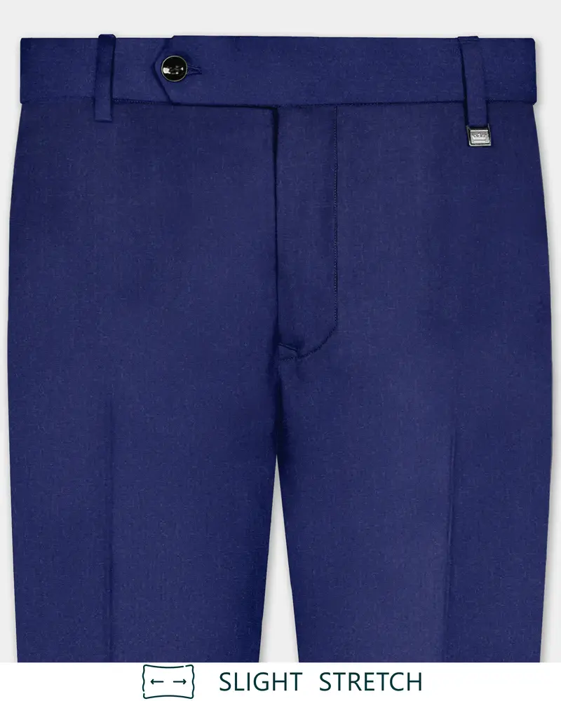 Celestia-Blue Solid Wool Rich Slight Stretch Waistband Pant 1