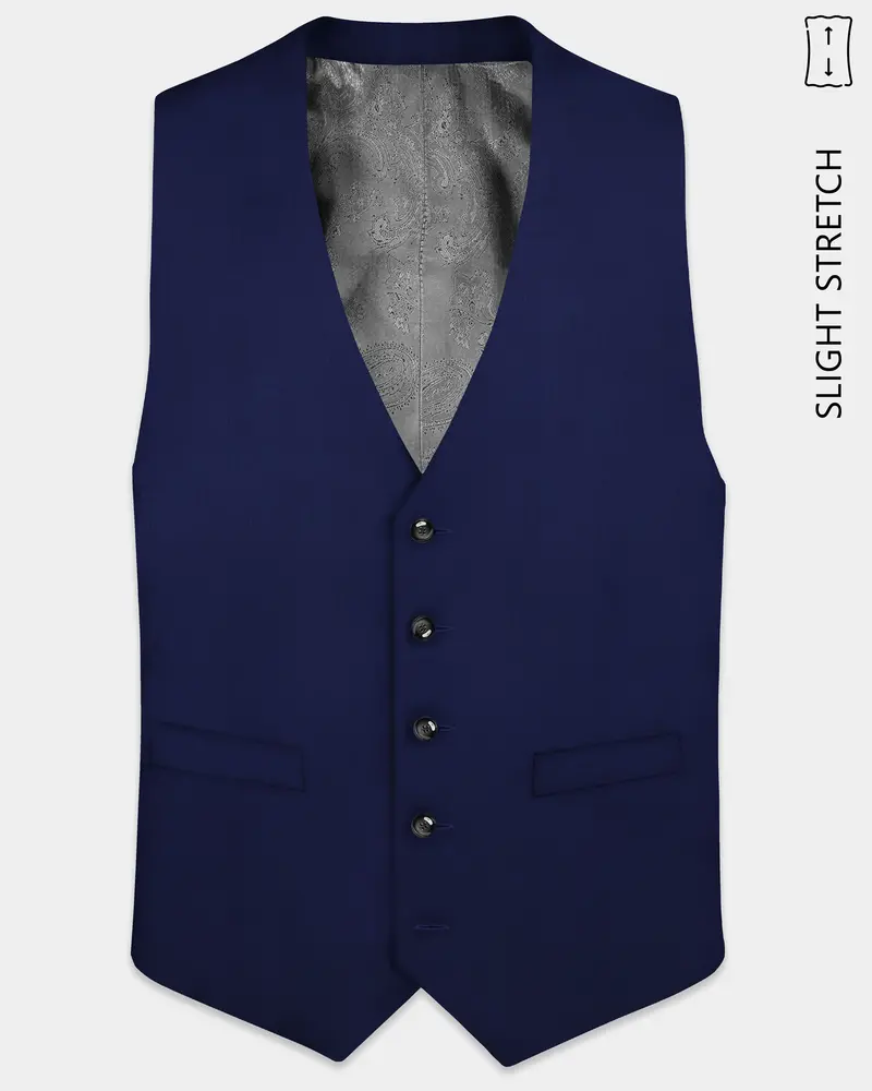 Celestia-Blue Solid Wool Rich Slight Stretch Waistcoat 1