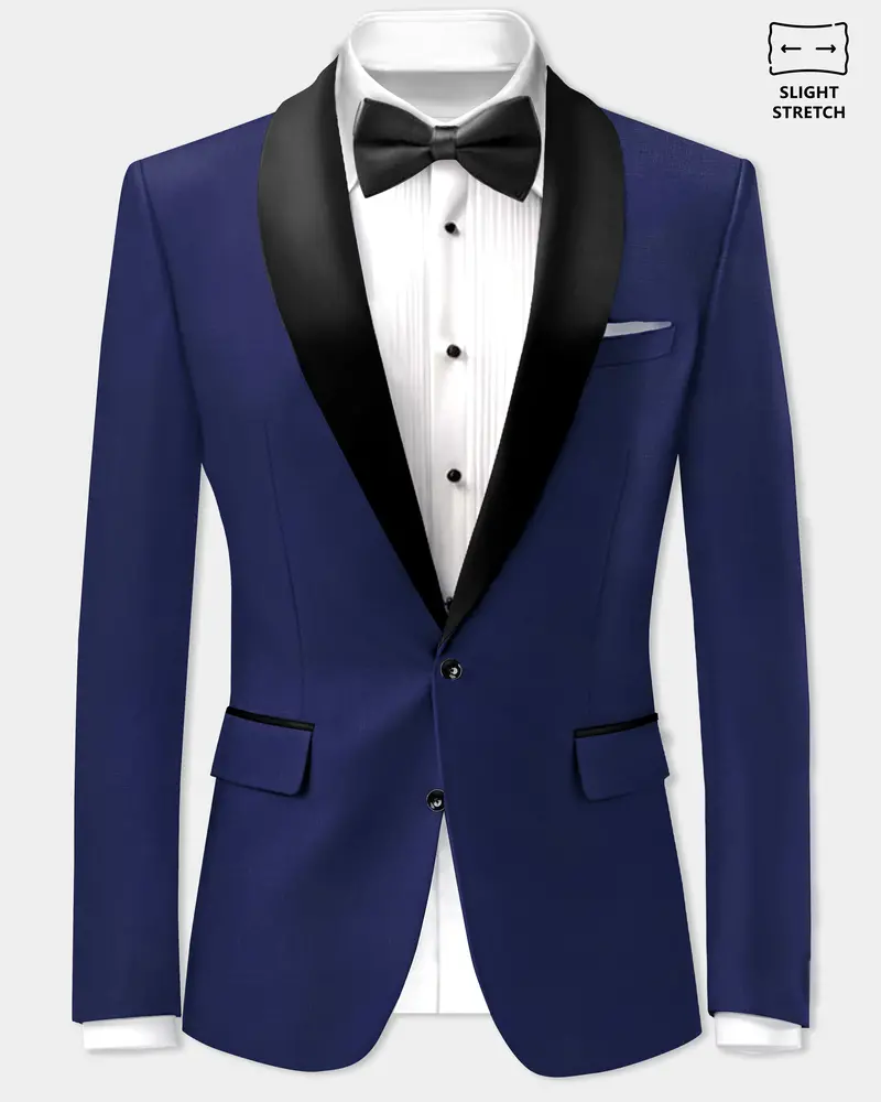 Celestia-Blue Solid Wool Rich Tuxedo Slight Stretch Blazer 1