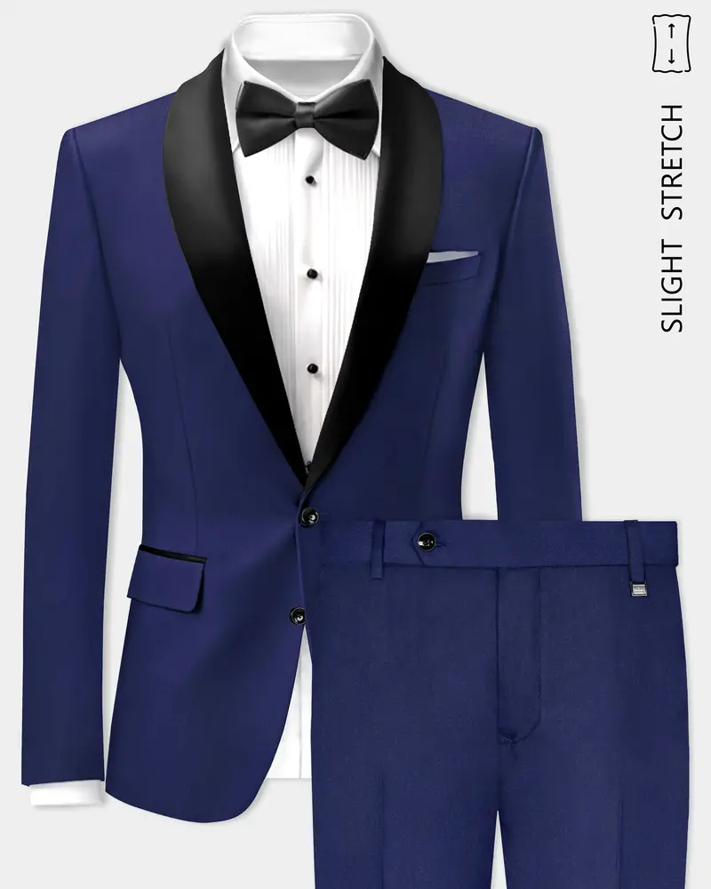 Celestia-Blue Solid Wool Rich Tuxedo Slight Stretch Suit 1