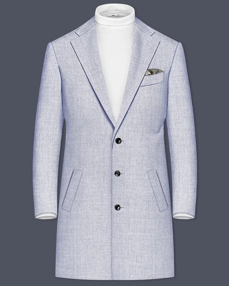 Celestia-Frosted Lilac Blue Textured Tweed Single Breasted Overcoat 1
