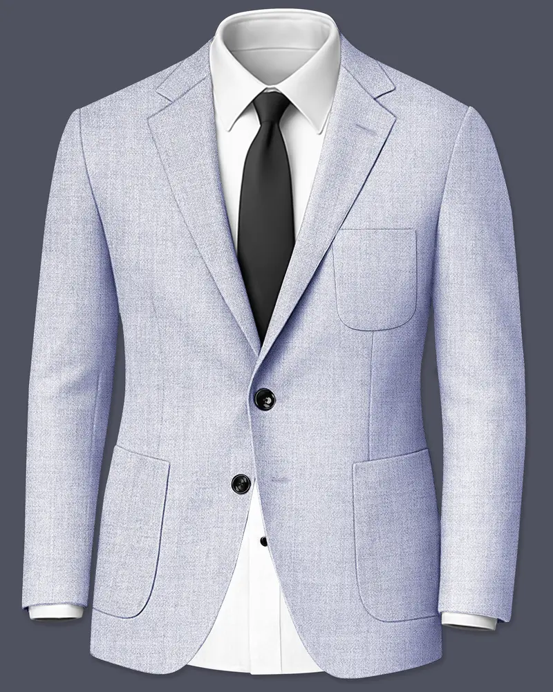 Celestia-Frosted Lilac Blue Textured Tweed Single Breasted Sports Blazer 1