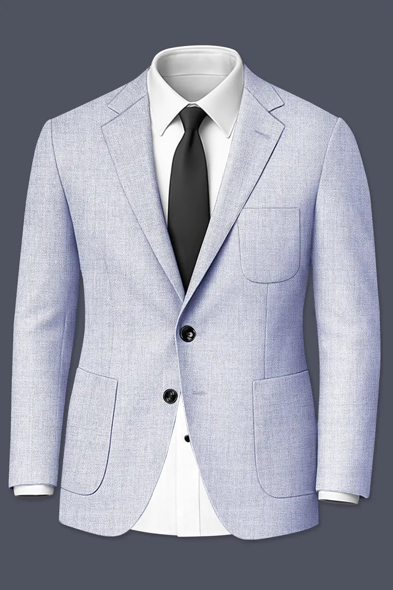 Celestia-Frosted Lilac Blue Textured Tweed Single Breasted Sports Blazer 2