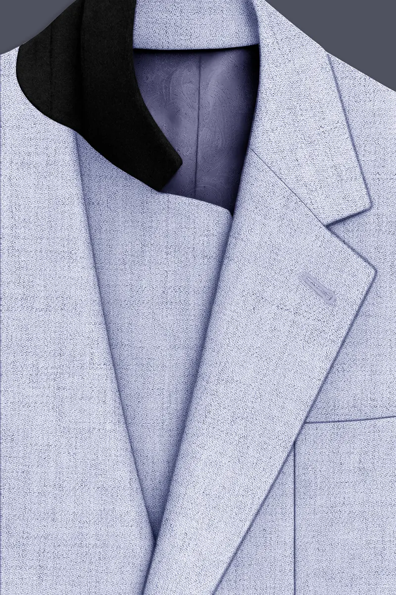 Celestia-Frosted Lilac Blue Textured Tweed Single Breasted Sports Blazer 4