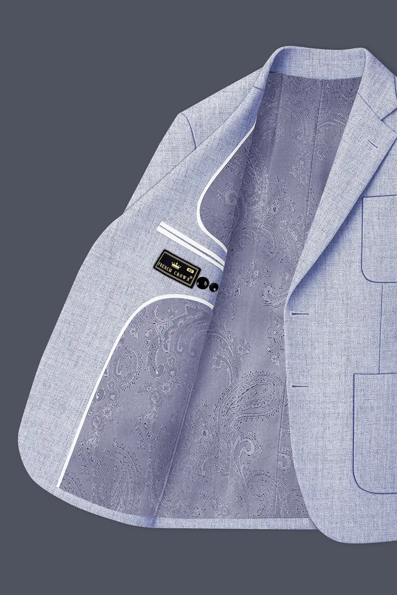 Celestia-Frosted Lilac Blue Textured Tweed Single Breasted Sports Blazer 5